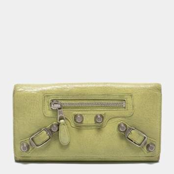 Pre Owned Balenciaga Apple Green Leather Giant 12 Silver Money Wallet