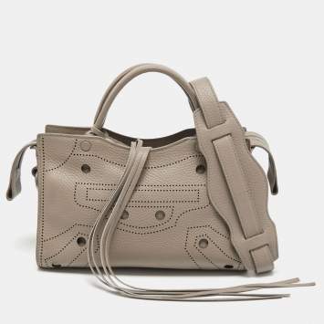 Pre Owned Balenciaga Beige Leather Small Blackout City Tote