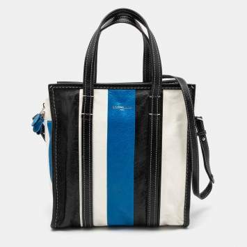 Pre Owned Balenciaga Tricolor Striped Leather Small Bazar Shopper Tote