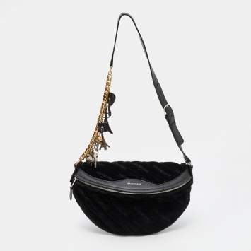 Pre Owned Balenciaga Black Velvet and Leather Souvenir Belt Bag
