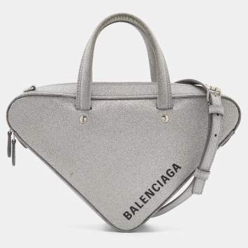 Pre Owned Balenciaga Silver Glitter XS Triangle Duffle Shoulder Bag