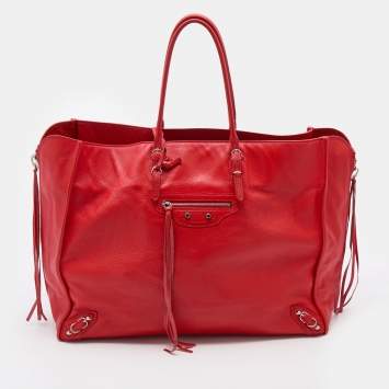 Pre Owned Balenciaga Red Leather Papier A4 Tote 