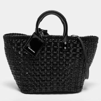 Pre Owned Balenciaga Black Varnished Faux Leather Bistro Basket Tote