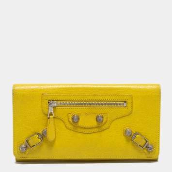 Pre Owned Balenciaga Curry Leather City Flap Continental Wallet