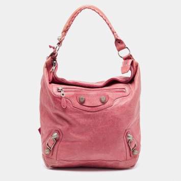 Pre Owned Balenciaga Light Pink Leather GSH Day Hobo