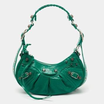Pre Owned Balenciaga Green Leather XS Le Cagole Hobo