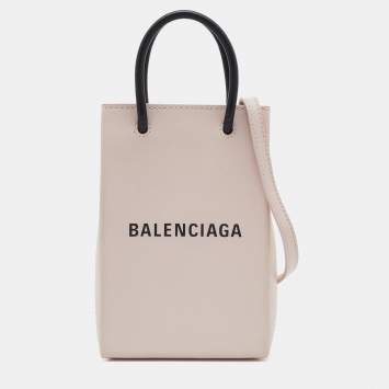 Pre Owned Balenciaga Light Pink Leather Shopping Phone Holder Bag