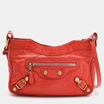 Pre Owned Balenciaga Orange Leather Classic Hip Crossbody Bag
