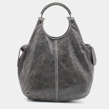 Pre Owned Balenciaga Grey Leather Pompon Shoulder Bag
