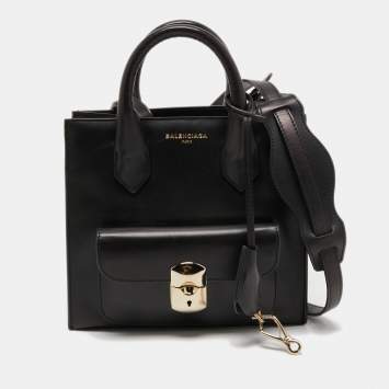 Pre Owned Balenciaga Black Leather and Snakeskin Mini Padlock All Afternoon Tote