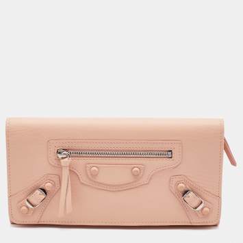Pre Owned Balenciaga Peach Leather Classic Continental Wallet