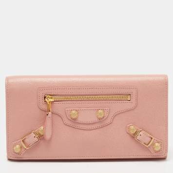 Pre Owned Balenciaga Light Pink Leather Classic Continental Wallet