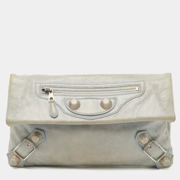 Pre Owned Balenciaga Light Blue Leather SGH Envelope Clutch