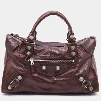 Pre Owned Balenciaga Brown Leather Giant 21 Silver Hardware Work Tote