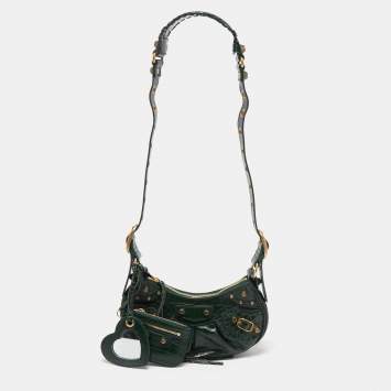 Pre Owned Balenciaga Green Croc Embossed Leather XS Le Cagole Shoulder Bag