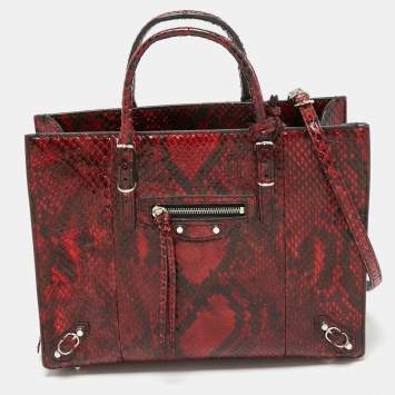 Pre Owned Balenciaga Red/Black Python Papier A6 Zip Tote