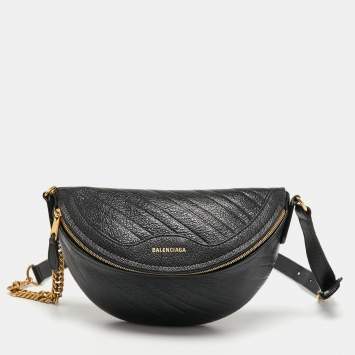 Pre Owned Balenciaga Black Leather Souvenir Belt Bag