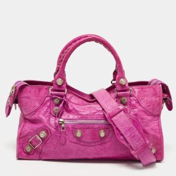 Pre Owned Balenciaga Magenta Leather GSH Classic City Bag