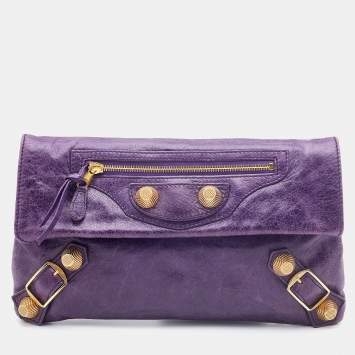 Pre Owned Balenciaga Purple Leather Giant 21 Envelope Clutch
