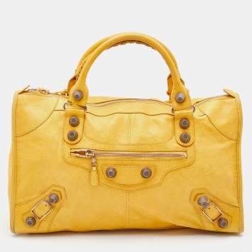 Pre Owned Balenciaga Yellow Leather Giant 21 Gold Hardware Work Tote