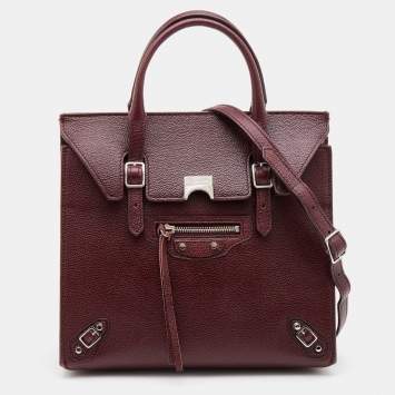 Pre Owned Balenciaga Burgundy Leather Mini Paper Flap 2Way Tote