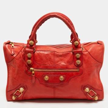 Pre Owned Balenciaga Orange Leather GGH Work Tote