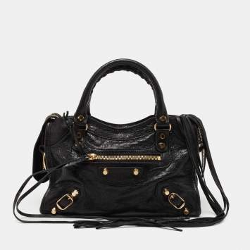 Pre Owned Balenciaga Black Leather Mini Classic Metallic Edge City Bag
