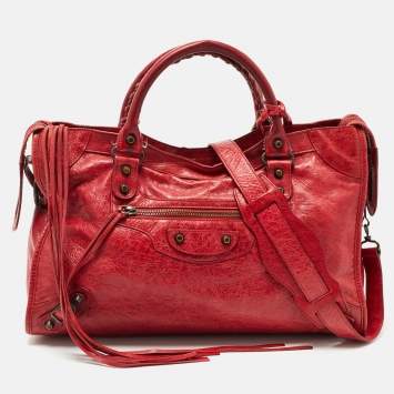 Pre Owned Balenciaga Red Leather RH City Bag