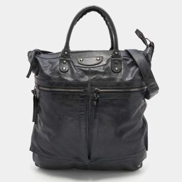 Pre Owned Balenciaga Black Leather Courier XL Shopper Tote