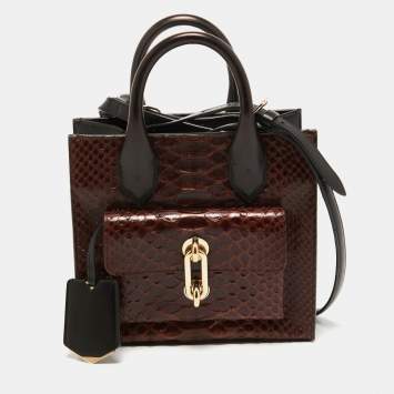 Pre Owned Balenciaga Black/Brown Python and Leather Mini Maillon All Afternoon Tote