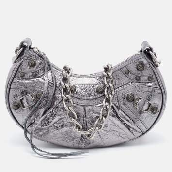 Pre Owned Balenciaga Silver Leather XS Le Cagole Chain Shoulder Bag