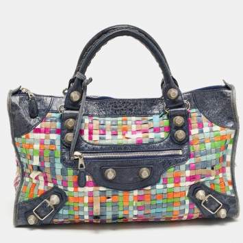 Pre Owned Balenciaga Multicolor Woven Leather GSH Work Tote