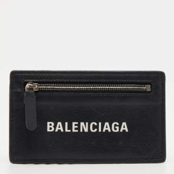 Pre Owned Balenciaga Black Leather Zip Card Holder