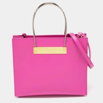 Pre Owned Balenciaga Magenta Leather Small Cable Shopper Tote