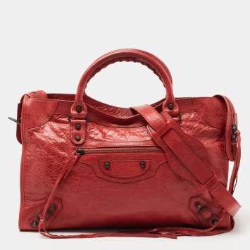 Pre Owned Balenciaga Red Leather RH City Tote