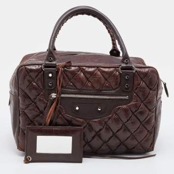 Pre Owned Balenciaga Brown Quilted Matelassé Leather MM Bag