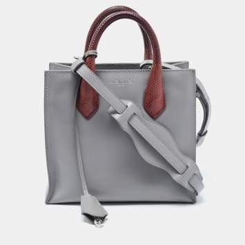 Pre Owned Balenciaga Grey Leather and Lizard Mini Padlock All Afternoon Tote