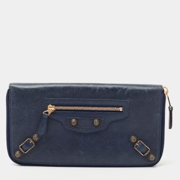 Pre Owned Balenciaga Blue Roi Leather Compagnon Zip Around Wallet