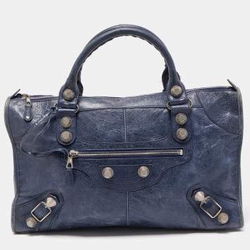 Pre Owned Balenciaga Navy Blue Leather GSH Work Tote