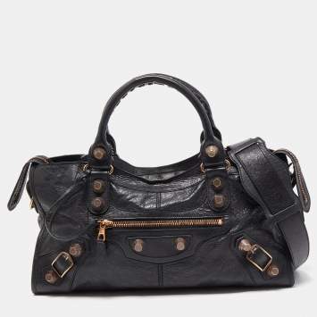 Pre Owned Balenciaga Black Leather GGH Part Time Bag