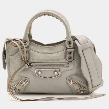 Pre Owned Balenciaga Gris Glace Leather Mini Classic Metallic Edge City Bag