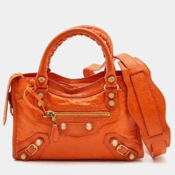 Pre Owned Balenciaga Tangerine Leather Mini RH City Bag