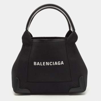 Pre Owned Balenciaga Black/White Canvas and Leather XS Cabas Tote