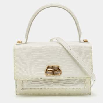 Pre Owned Balenciaga White Lizard Embossed Leather Sharp Top Handle Bag