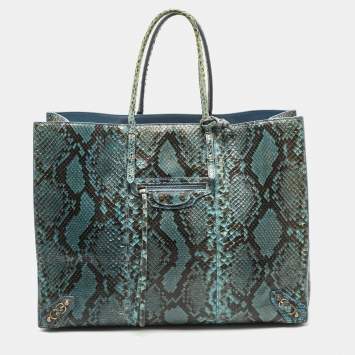 Pre Owned Balenciaga Blue/Black Python Leather Papier A4 Tote