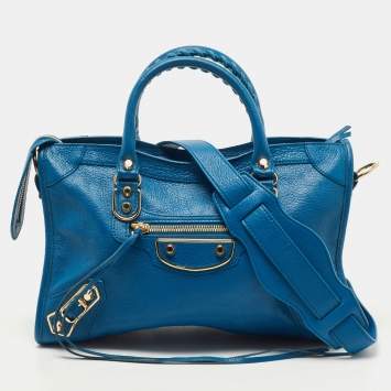 Pre Owned Balenciaga Blue Leather Small City Tote Bag