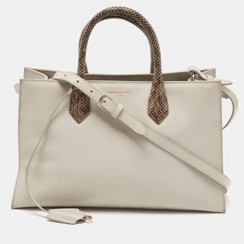 Pre Owned Balenciaga Light Grey/Beige Leather Padlock Nude Work Tote