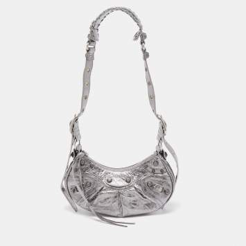 Pre Owned Balenciaga Silver Leather XS Le Cagole Shoulder Bag