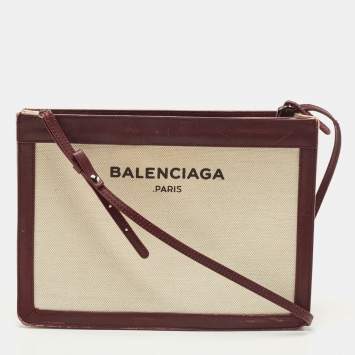 Pre Owned Balenciaga Maroon/Beige Canvas and Leather AJ Clutch