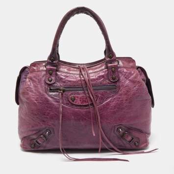 Pre Owned Balenciaga Purple Leather Rh Step Bag 